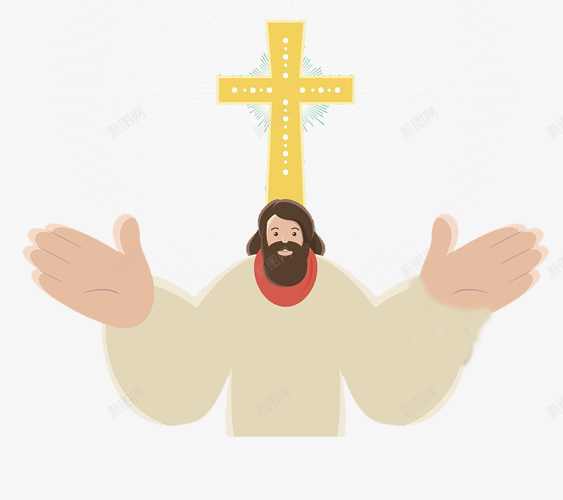 创意彩绘耶稣信徒png免抠素材_新图网 https://ixintu.com 上帝耶稣耶和华 人物 十字架 卡通 大手 手绘 男性 耶稣头像 胡子 黄色