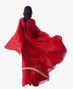 古典红衣女子背影图素材