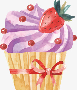 手绘水彩纸杯草莓蛋糕矢量图素材