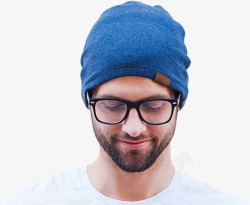 蓝色针织帽子眼镜胡子男士素材