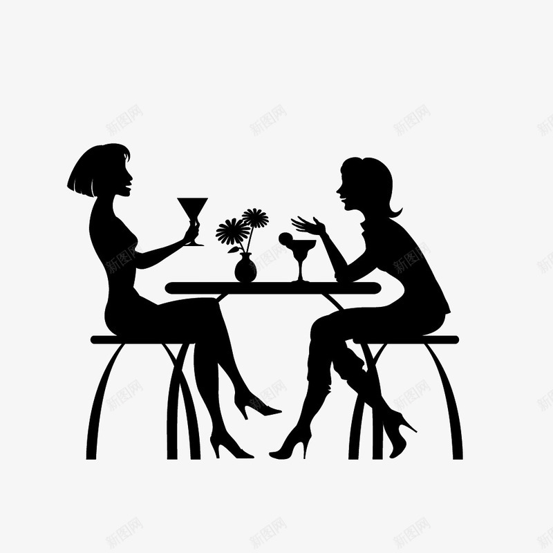 两个女人png免抠素材_新图网 https://ixintu.com 两个 剪影 卡通 女人 手绘 桌子 椅子 黑色