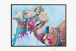 中堂画手绘挂画骆驼装素材