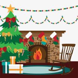 温馨圣诞节客厅圣诞节平安夜家庭装饰片矢量图高清图片