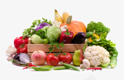 包菜与南瓜图片堆放在篮子里的水果蔬菜高清图片