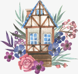 水彩可爱的房子用花素材