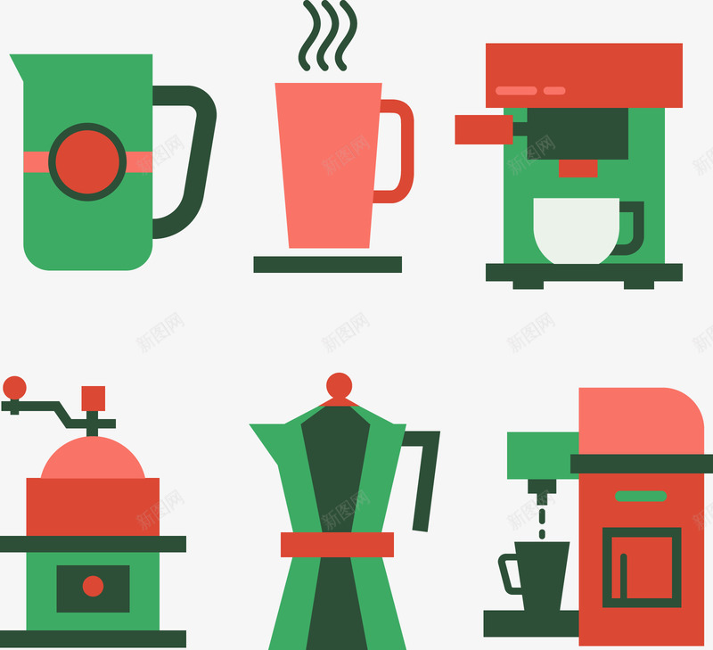 咖啡机和咖啡杯png免抠素材_新图网 https://ixintu.com 咖啡研磨机半自动咖啡机咖啡壶咖啡咖啡杯饮品矢量图