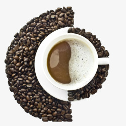 太极图形咖啡豆和咖啡杯组成的太极图形高清图片