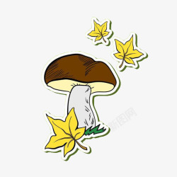 手绘蘑菇枫叶贴纸素材