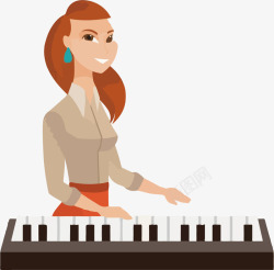 手按键盘的卡通弹钢琴的女人透明高清图片