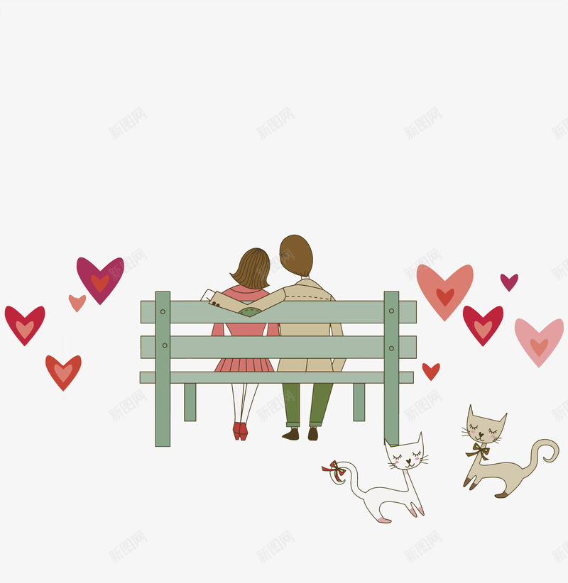 坐着的情侣png免抠素材_新图网 https://ixintu.com 依偎情侣 卡通 可爱的 小猫 情侣 椅子 爱心 玩耍 背影