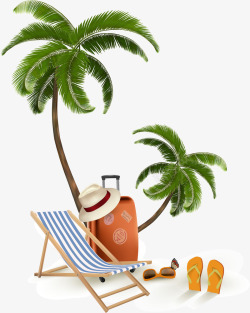海边椰子树实景手绘躺椅高清图片