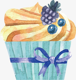 手绘水彩纸杯蓝莓蛋糕矢量图素材