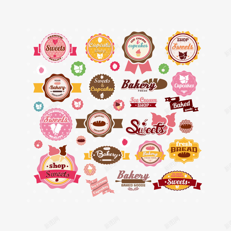 圆形冰淇淋店标签图标png_新图网 https://ixintu.com 冰淇淋点logo 冰淇淋点标签设计 甜心图片 美味食品 蛋糕店图标 面包LOGO 面包店标签