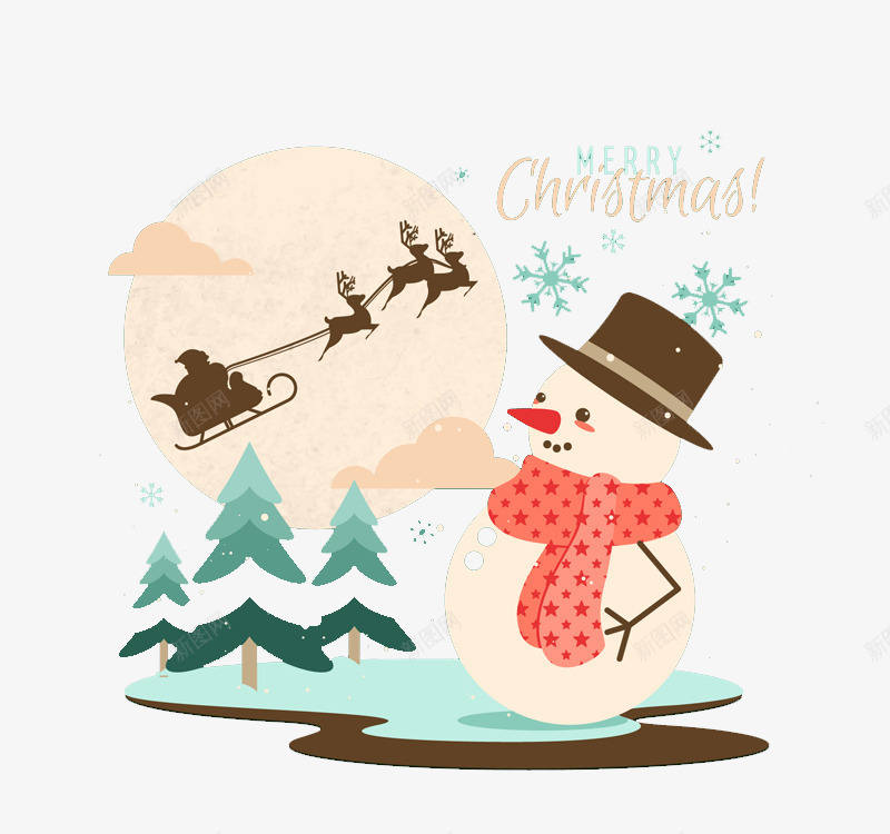 可爱雪人和圣诞雪橇矢量图ai免抠素材_新图网 https://ixintu.com 冬天 圣诞 圣诞老人拉雪撬 圣诞节 雪人 雪花 矢量图