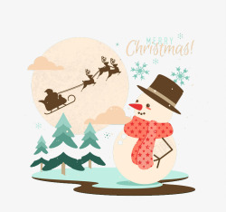 雪撬可爱雪人和圣诞雪橇矢量图高清图片