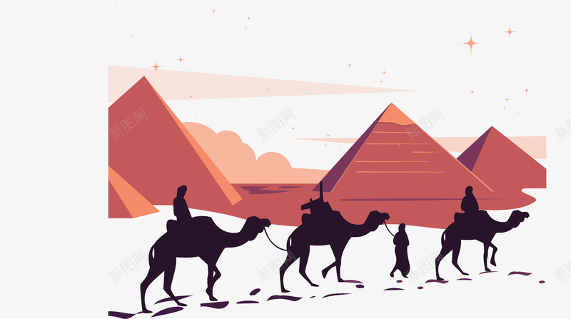 埃及沙漠行走的骆驼矢量图ai免抠素材_新图网 https://ixintu.com 埃及 埃及金字塔 夜晚沙漠 沙漠 矢量png 骆驼 矢量图