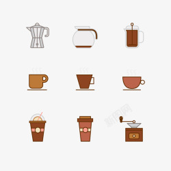 法压壶卡通简约彩色咖啡杯咖啡器具矢量图高清图片