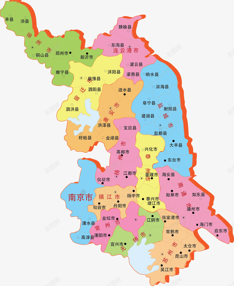 江苏彩色地图矢量图ai免抠素材_新图网 https://ixintu.com 中国 地图 江苏 江苏地图 矢量图