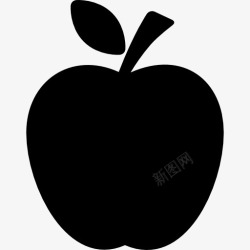水果形状苹果的黑色剪影与叶图标高清图片