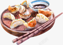 精致餐饮水彩手绘传统煎饺高清图片