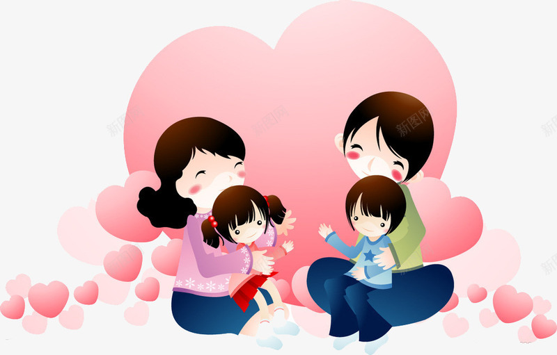 父母和孩子间满满的爱png免抠素材_新图网 https://ixintu.com 儿童 爱心 父母 粉红色