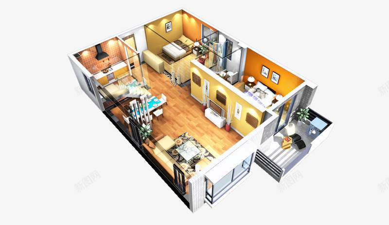 立体轴测图png免抠素材_新图网 https://ixintu.com 3D立体户型图 售楼部户型样式 家装设计 轴测图