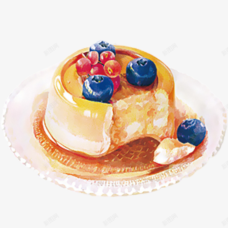 精美蛋糕图png免抠素材_新图网 https://ixintu.com 中国风 华夫饼 吃的 手绘 拿破仑蛋糕 提子 水彩 蓝莓 蛋糕 食材