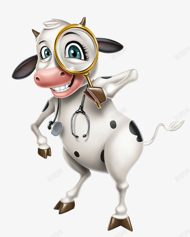 创意奶牛png免抠素材_新图网 https://ixintu.com 创意图案 创意奶牛素材 奶牛插图 开心吃草的奶牛 拿放大镜的奶牛