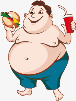 矢量汉堡卡通人物大肚腩贪吃的胖子高清图片