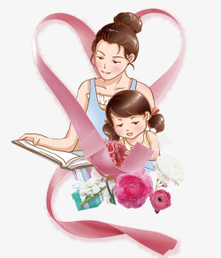 手绘装饰插图母亲节妈妈与女孩插素材