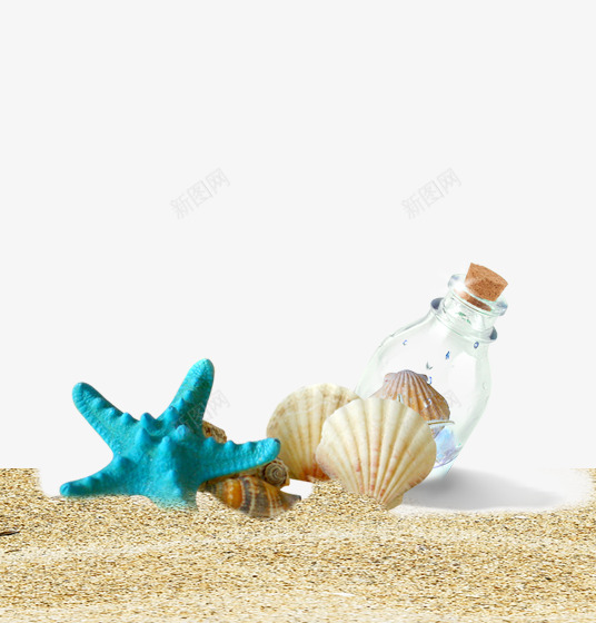 海星漂流瓶贝壳png免抠素材_新图网 https://ixintu.com 沙子 海螺 漂流瓶 蓝色海星 贝壳