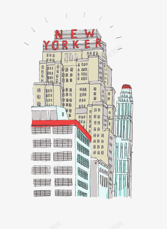 卡通大楼png免抠素材_新图网 https://ixintu.com 卡通 建筑 手绘 插画 涂鸦 纽约 速写 高楼