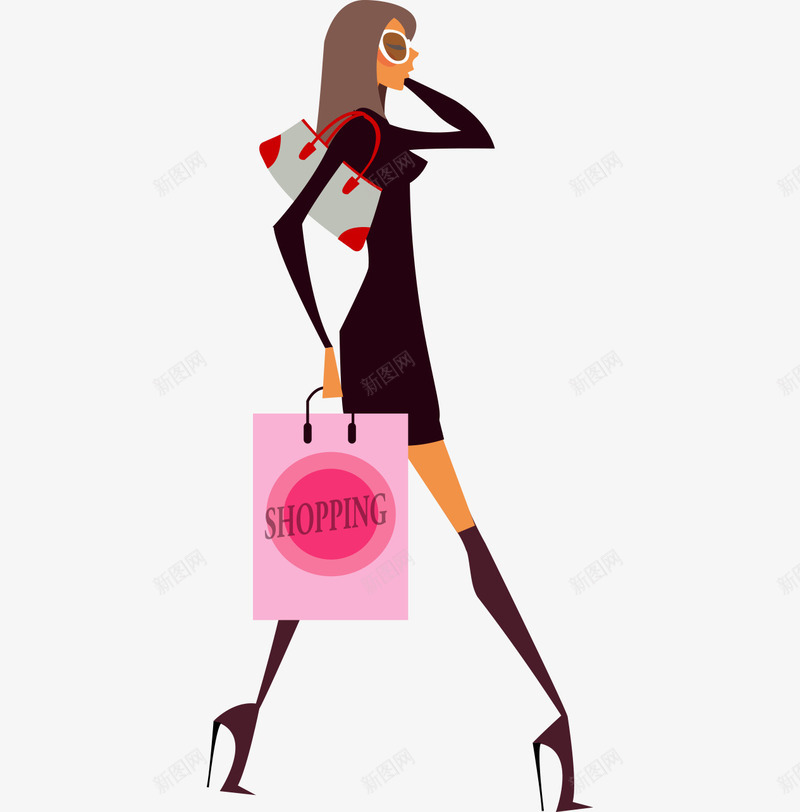 时尚的女人卡通图png免抠素材_新图网 https://ixintu.com 卡通图 时尚 美女 购物 购物袋 逛街 高跟鞋