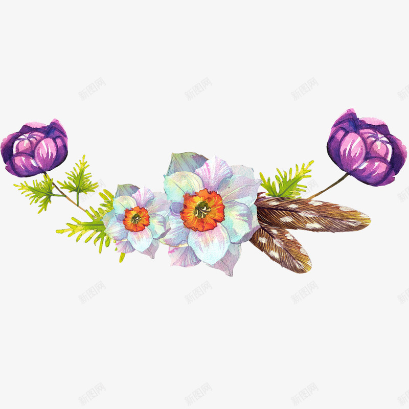 紫色的花和白色的花朵psd免抠素材_新图网 https://ixintu.com 手绘 淡雅 白花 紫花