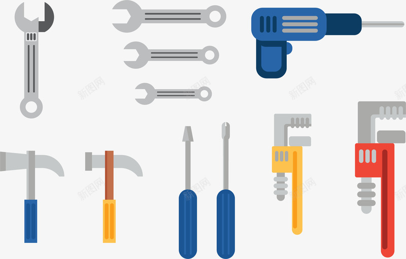 建筑工具png免抠素材_新图网 https://ixintu.com 冲击钻 建筑装潢 扳手 榔头锤子 电钻 电锤 螺丝刀