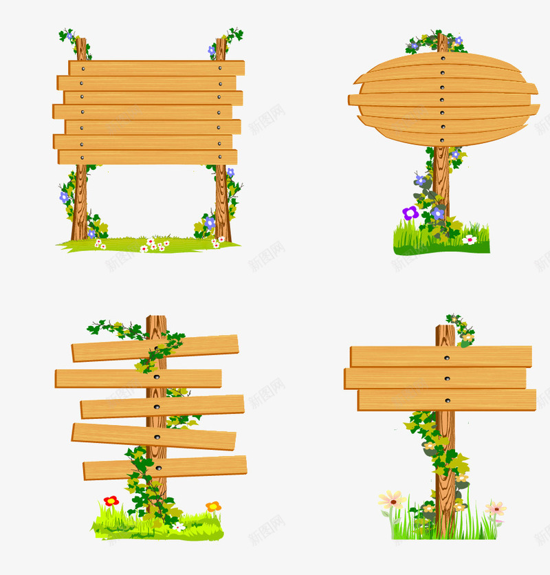 指示牌png免抠素材_新图网 https://ixintu.com 小草 指示牌 木板 矢量木板