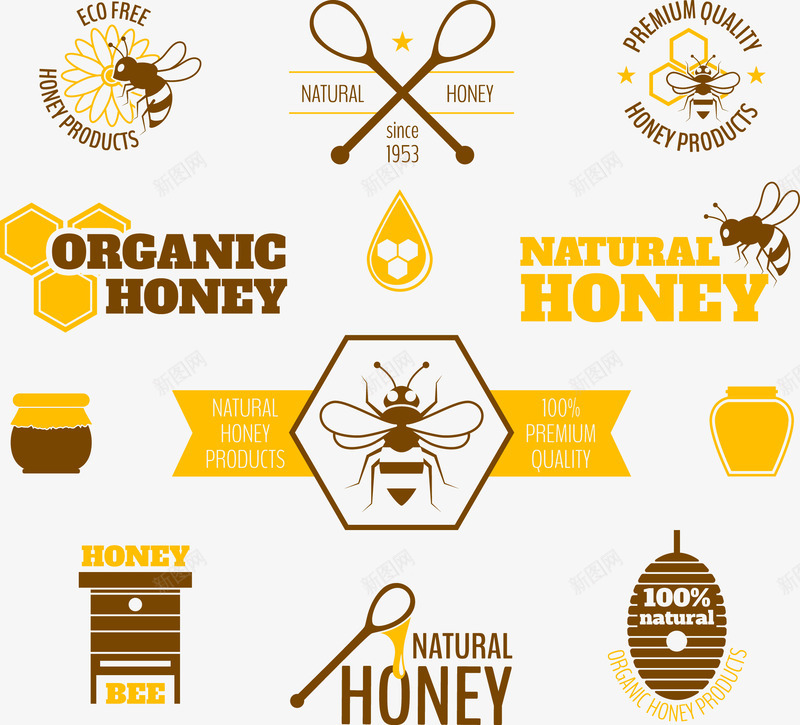 手绘蜂蜜图标矢量图ai_新图网 https://ixintu.com 图标 手绘 标签 蜂蜜 蜜蜂 矢量图