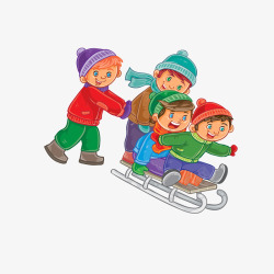 卡通小孩玩雪一群玩雪橇的小孩矢量图高清图片