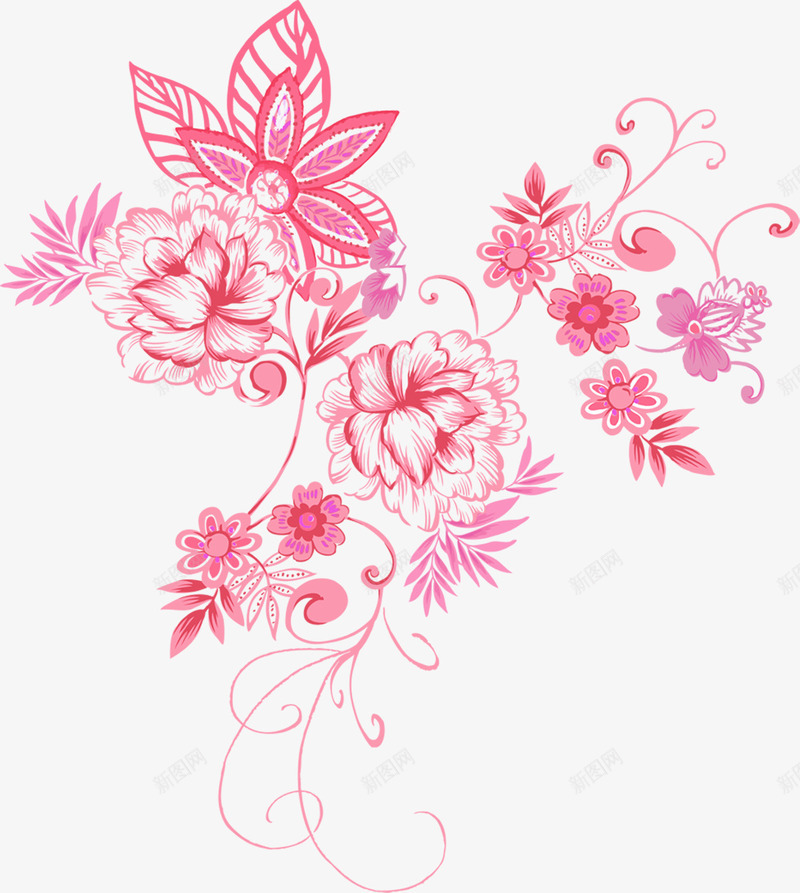粉色手绘古风花纹png免抠素材_新图网 https://ixintu.com 古风 粉色 花纹