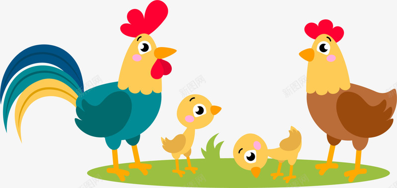 卡通可爱鸡群png免抠素材_新图网 https://ixintu.com 公鸡 农场 卡通鸡群 小鸡 小鸡妈妈 母鸡 牧场 装饰图案