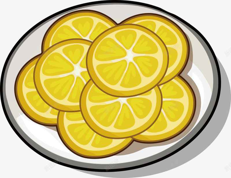柠檬片png免抠素材_新图网 https://ixintu.com 切片 手绘 柠檬 水果 盘子 花纹 陶瓷