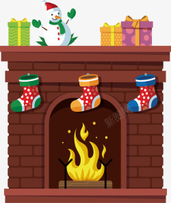 棕色矢量圣诞节壁炉欧式温暖壁炉矢量图高清图片
