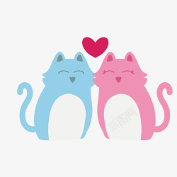 爱心小猫咪蓝色粉色可爱小猫咪矢量图高清图片