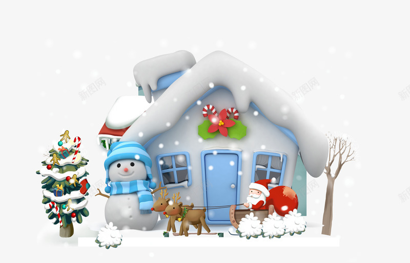 冬天的3D雪房子psd免抠素材_新图网 https://ixintu.com 3D 下雪 冬天 冬季 卡通 圣诞树 圣诞老人 手绘 立体 雪人 雪房子