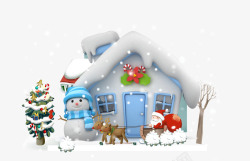立体雪人撒旦冬天的3D雪房子高清图片