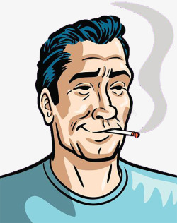 叼着烟手绘吸烟男士高清图片