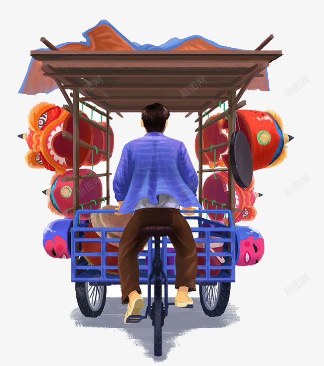 卡通骑车png免抠素材_新图网 https://ixintu.com 卡通 彩色 手绘 水彩 男生 背影 装饰 骑车