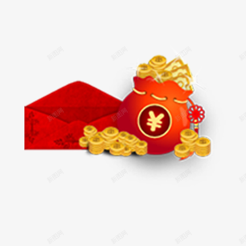 红色福袋金币png免抠素材_新图网 https://ixintu.com 信封 福袋 福袋素材 金币 金币素材