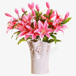 花瓶里的粉色百合花素材