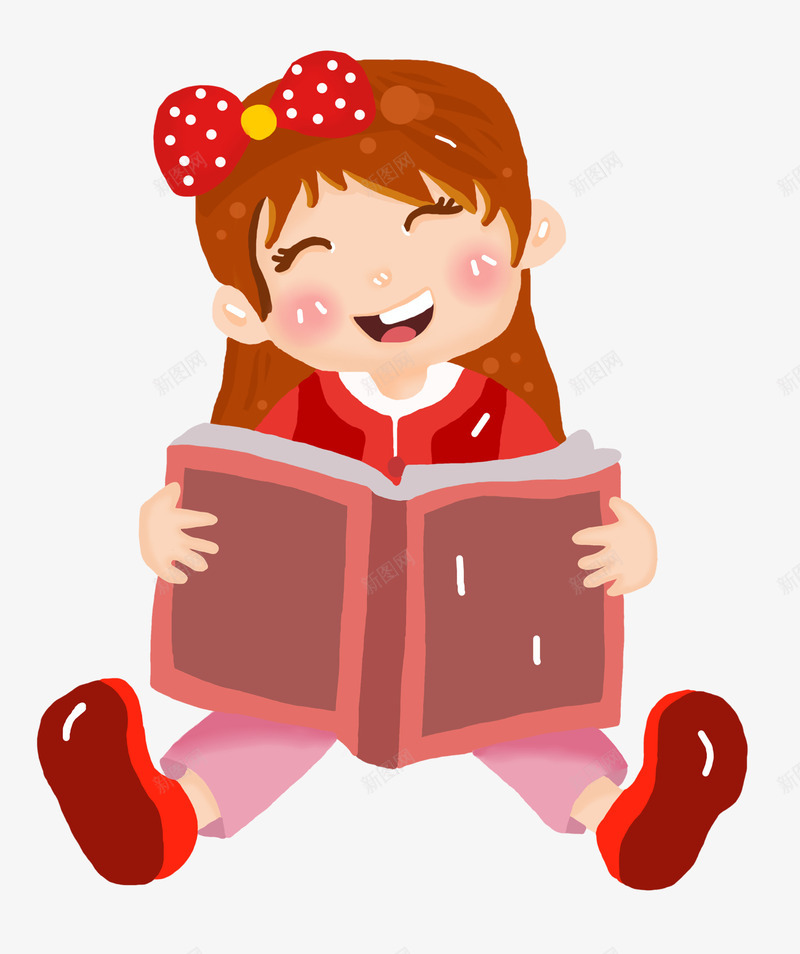 卡通手绘看书的女孩png免抠素材_新图网 https://ixintu.com 创意 动漫动画 卡通手绘 开心的女孩 看书的女孩 简约
